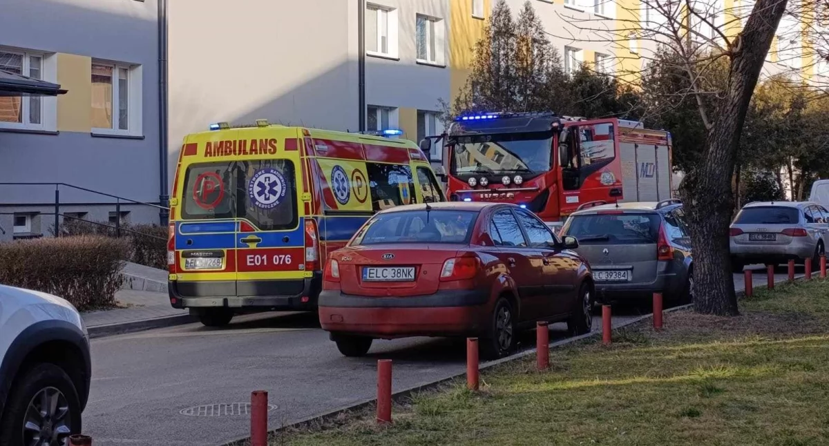 Straż pożarna, Łowiccy strażacy akcji wsparcie medyków przeniesieniu pacjentki - zdjęcie, fotografia