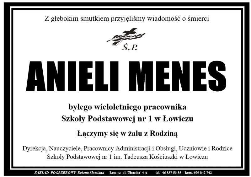Z głębokim smutkiem przyjęliśmy wiadomość  o śmierci SP. ANIELI MENES